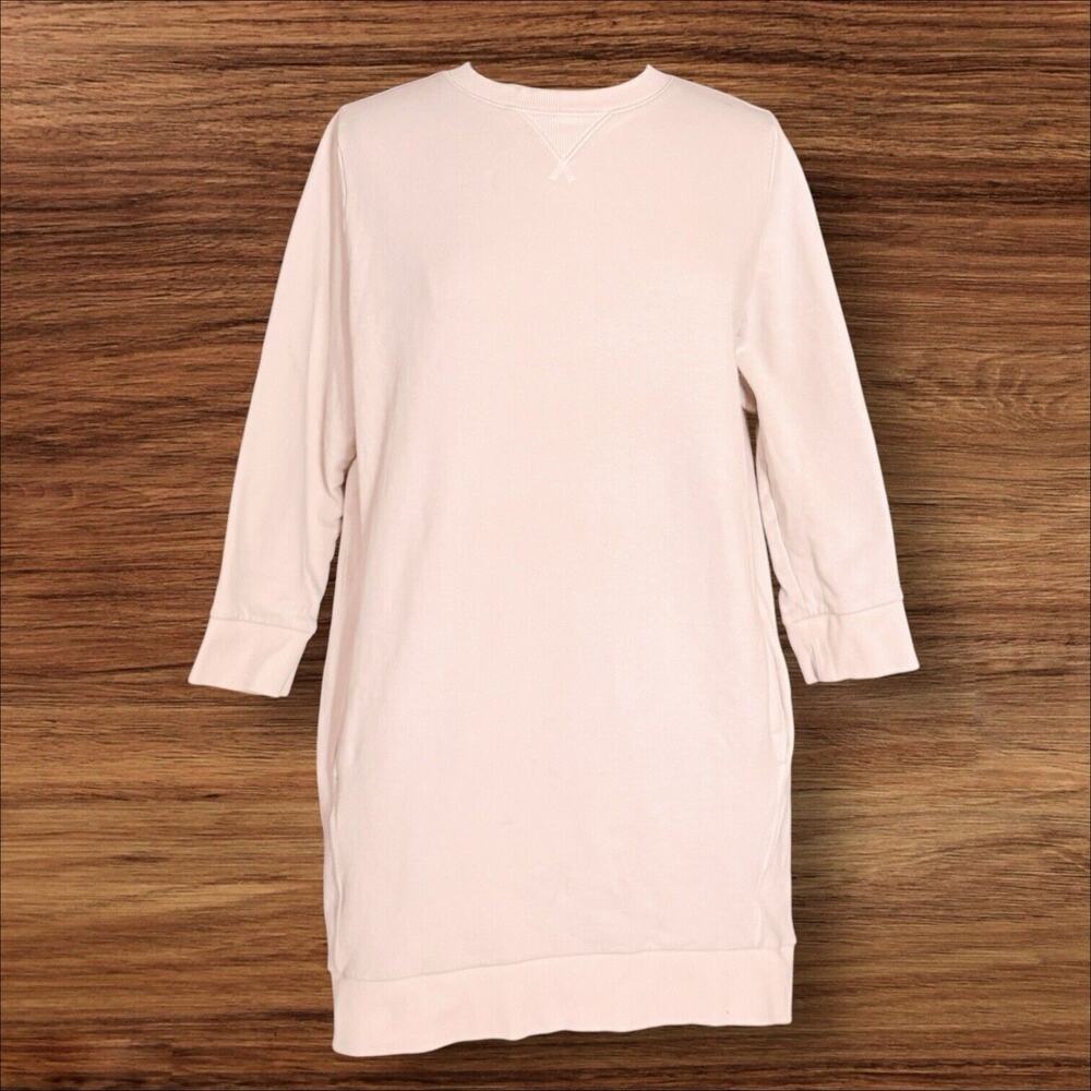 COS Women's Sweatshirt Dress Warm Beige‎ Cotton Mini 3/4 Sleeves Pocket Sz S